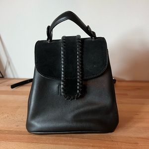 Black, leather mini backpack